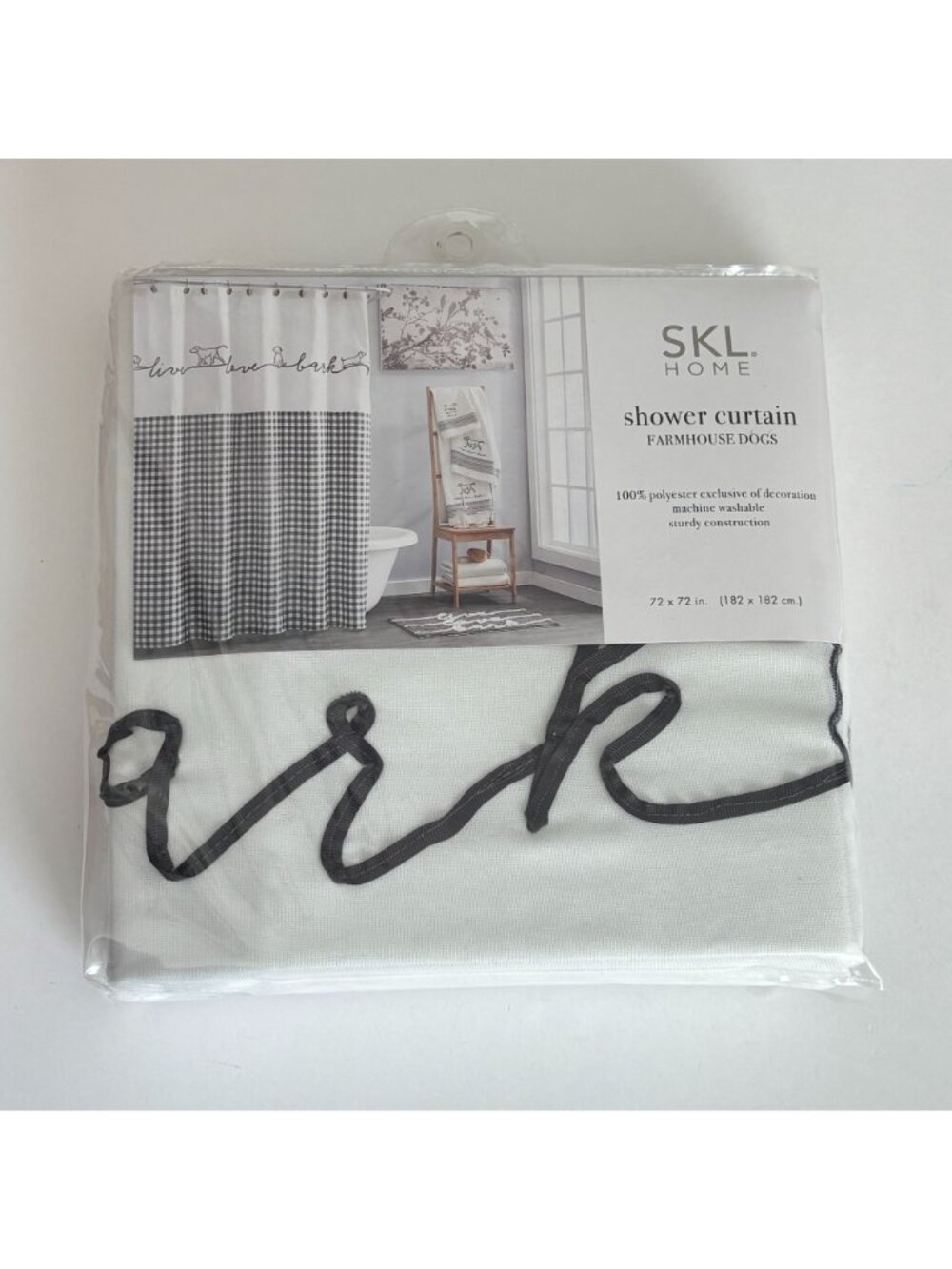 SKL Home Shower Curtain Farmhouse Dogs Black White Gingham 72x 72 Bathroom Decor - Picture 13 of 13